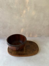 Wood Serving Set: Bowl With Board For Chips & Dip, Nuts & Shells, Cheese & Fruit, Etc.