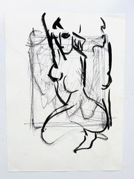 Original Ink Brush And Pen Figure Drawing Unsigned On 9x12 Paper, We Ship!