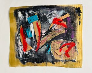 Abstract Mixed-Media Collage On Sail Cloth 17 X 20