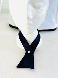 Navy Blue  With Faux Pearl Ladies Satin Tie NWOT