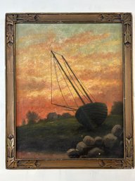 D.J. Kendrick, O/C Sailboat Beached With Original Arts & Crafts Frame 23.0 X 18.5