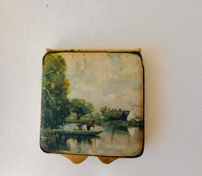 Vintage Midcentury European Powder Compact 2.75x 2.75 X 0.50H