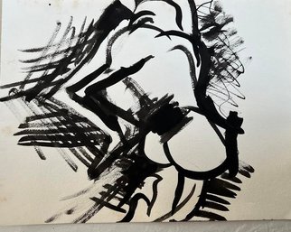 9x12 Ink/Brush Figure Drawing On Paper, Unsigned