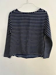 Navy Blue & White Striped Ralph Lauren Women's Long Sleeve 100% Polyester Top SZ S
