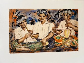 'Flutists' 1950's Illustration Art On Board 22.5 X 14,5
