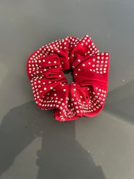 Red With Rhinestone Hair Scrunchy