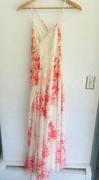LULU'S Elegantly Inclined Cream And Coral Floral Print Wrap Maxi Dress SZ S