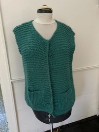 Green Hand Knitted Sleeveless Cardigan Size Med-Large Green