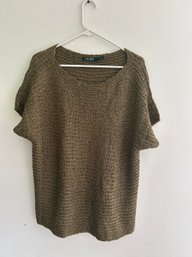 Lauren Ralph Lauren Darbye Crochet Short Sleeve Top Olive Green SZ XL NWOT