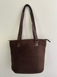 Liz Claiborne Brown Woven Tote Bag With Leather Strap