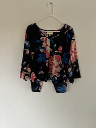 YUMI KIM Black Floral Split Back Blouse SZ M