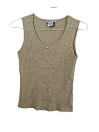 VERSAILLES Knit Silk Blend Gold Sleeveless Top With Pearls SZ  M