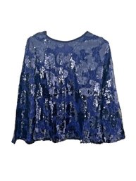 LaBellum Hillary Scott N Blue Sequin Animal Print Long  Sleeve Blouse SZ M NEW!