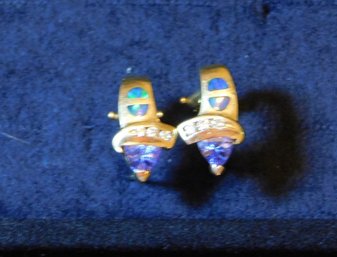 Multi Stone 14 KT Gold Pierced Earrings 7.8 Grams TW (Marked 585)