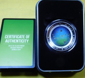 Royal Australian Mint 2013 $5 1 Ounce Silver Proof Color Printed Domed Coin Pavo