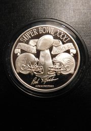 Super Bowl XXI Patriots Packers 1 Toz .999 Silver Commemorative Coin Balfour 1360/7500
