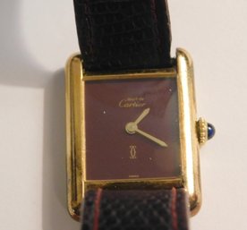 Vintage Cartier Tank 925 Argent Gold Plated Manual Wind Ladies Watch Untested But Appears To Be Running