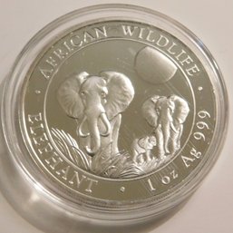 2014 .999 Silver 1 Ounce Coin Somali Republic 100 Schillings African Wildlife Elephant