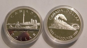 Lot Of 2 Canadian Silver Dollars 1984 And 1986