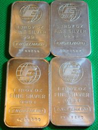 Lot Of 4 Englehard 1 Troy Ounce .999 Silver Bars