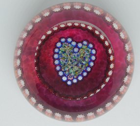 Perthshire Heart Millefiori Paperweight About 2 1/2 Inch Diameter
