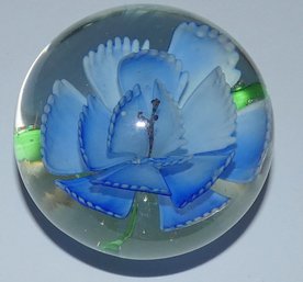 Blue Flower Paperweight About 2 3/4 Inch Diameter