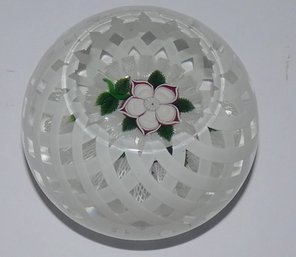John Deacon Signed 2005 Latticinio Paperweight About 3 1/4 Inch Diameter