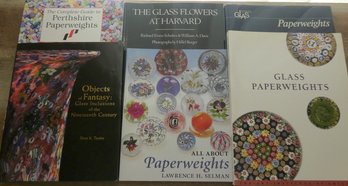 Collection Of 6 Reference Books Paperweights And Harvard Glass Flowers