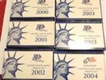 2000-S To 2004-S US Mint 10 Coin Proof Sets (6). OGP