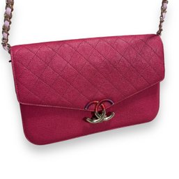 CHANEL Hot Pink Caviar Thread Around Flap Bag