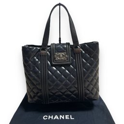 CHANEL 2012 Boy Shopping Tote Dark Navy Patent Leather