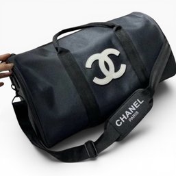 CHANEL Black & White Logo Beaute Duffel Bag