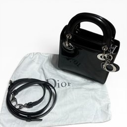 Christian Dior Mini Lady Dior Black Patent Leather Tote