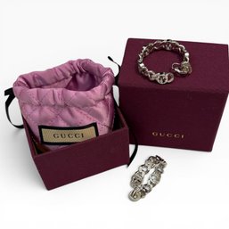 Gucci Interlocking G Gourmette Chain Hoop Earrings Palladium Silver-Tone Metal Box Set
