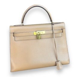 1988' Vintage Hermes Kelly 32 Sellier Epsom Bag Chai Gold Hardware