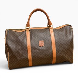 Celine Vintage Macadam Duffel Bag - Brown Coated Canvas & Leather Trim - Excellent Condition W/ COA