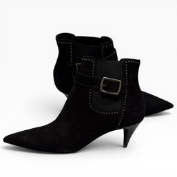 Saint Laurent Black Suede Studded Ankle Boots