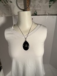 Silver Chain And Onyx Chineese Pendant