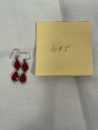 Silver And Red Tear Drop Earrings 6 Grams