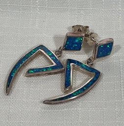 925 Silver Funky Shape With Blue Green  Opal Like Sparkles 4 Grams