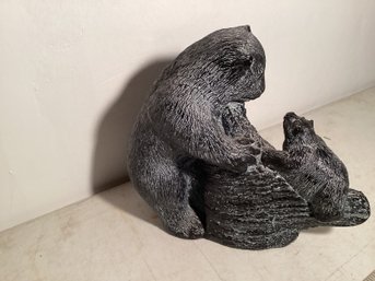 Bear And Cub Soapstone Carving , Large And Heavy