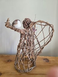 Woven Willow Angel With Bird And Butterfly Accent