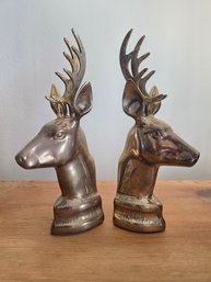 Mid-Century Heavy Brass Stag Bookends