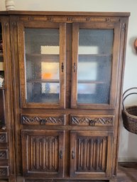 Hand-Carved Wall Unit With Bubble Glass And Wrought Iron Accents