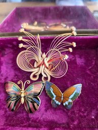3 Pc. Vintage Butterfly Brooch Assortment