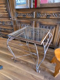 Glass-Topped Iron Scrollwork Accent Table