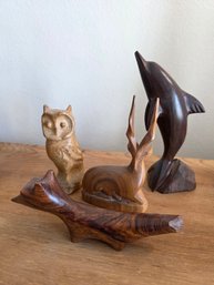 4 Piece Wooden Carved Animal Assortment