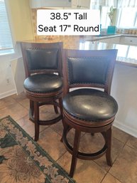 Two Leather Bar-Height Chairs