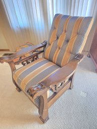 Custom Upholstered Antique Reclining Chair With Throw Pillows