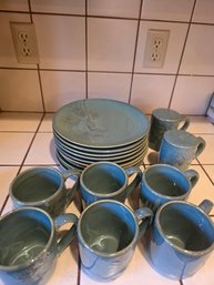 Pine Relief Pattern Aqua Blue Dishware